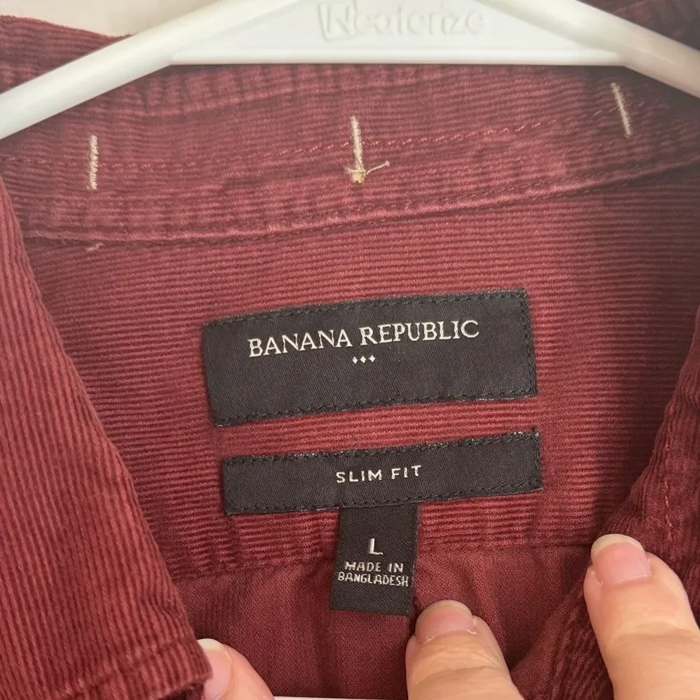 Banana Republic Men's corduroy Button-Down Shirt Deep Wine red long sleeve large